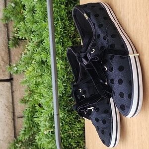 Kate Spade X  Keds Black Polka Dot Kick Sneaker with Gold Accents 7.5